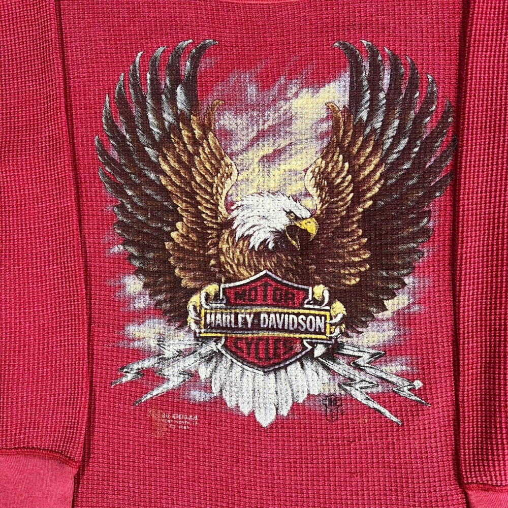 Vtg 80s Harley Davidson 3D Emblem Roaring Eagle Thermal Knit Venice Beach Medium - Picture 4 of 8